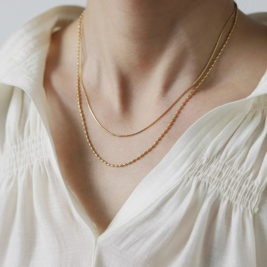 N018 gold double strand beaded chain necklace