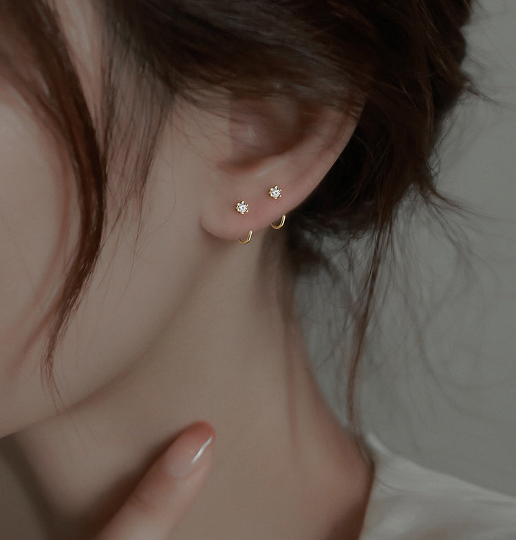 Gold Vermeil E141 dainty open huggie ear wire earrings
