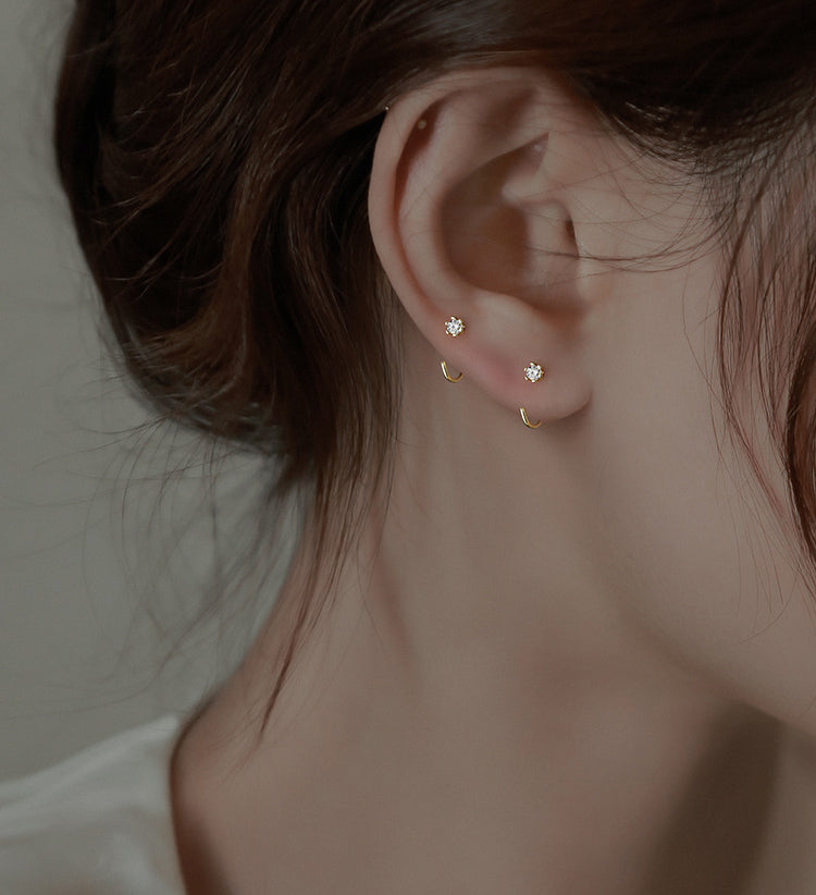 Gold Vermeil E141 dainty open huggie ear wire earrings