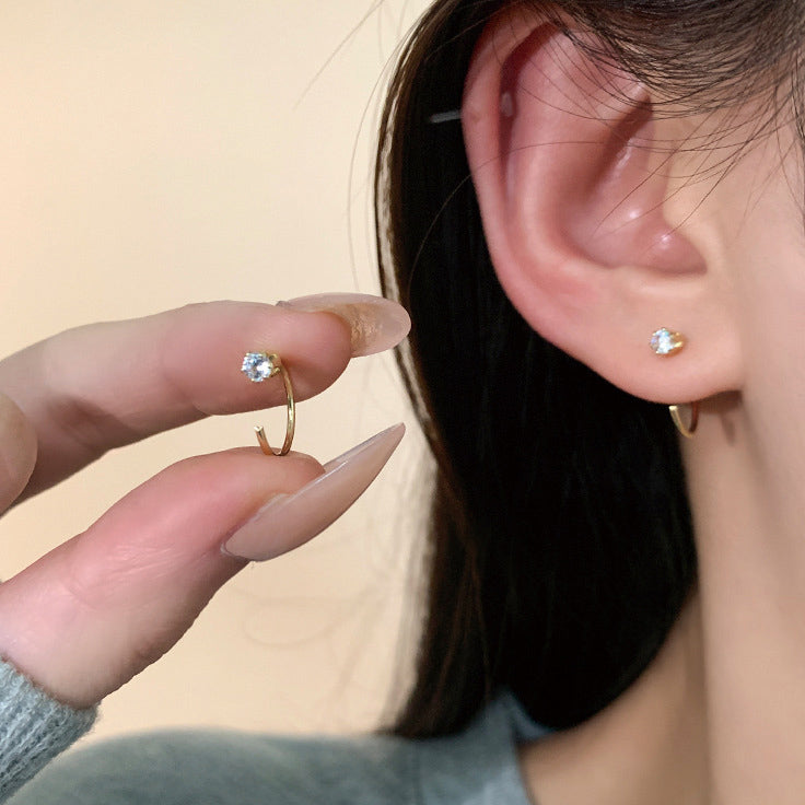 Gold Vermeil E141 dainty open huggie ear wire earrings