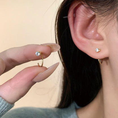 Gold Vermeil E141 dainty open huggie ear wire earrings