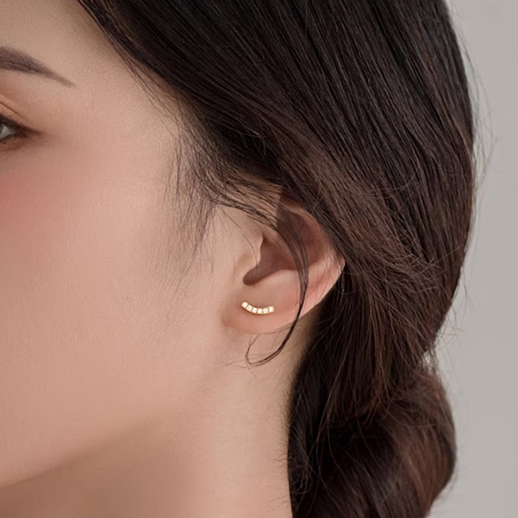 Gold Vermeil London dainty gold bar paved stud earring