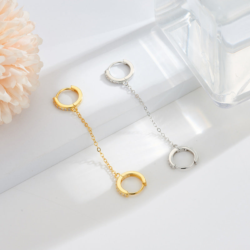 E128 double hoop chain link dangle earrings