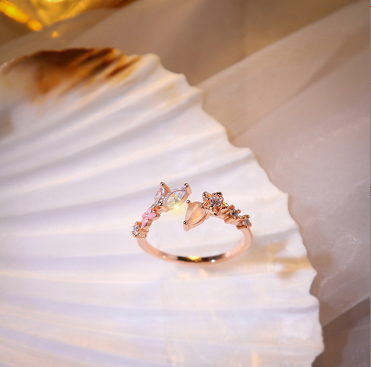 R013 rose gold pink gem crystal open flower ring sale