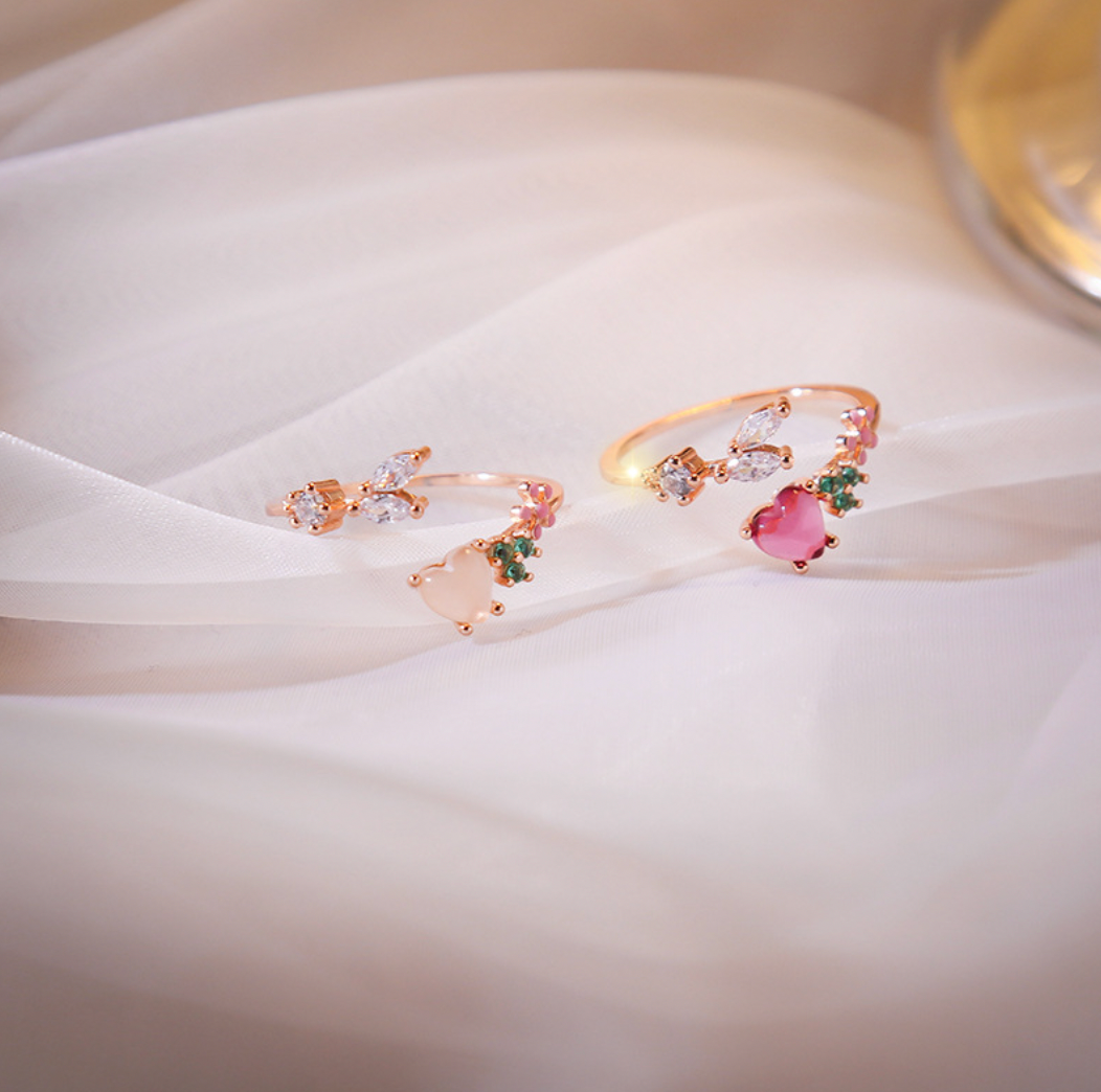 R014 heart flower adjustable open ring sale