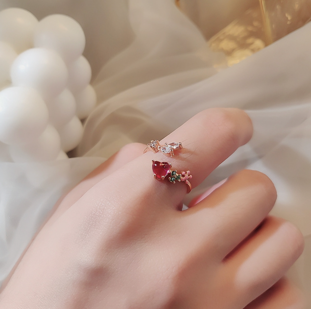 R014 heart flower adjustable open ring sale