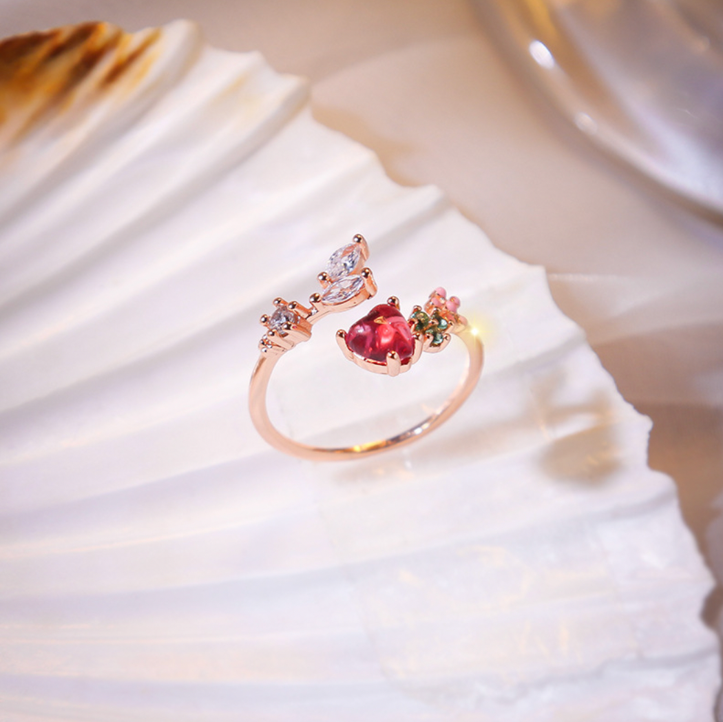 R014 heart flower adjustable open ring sale