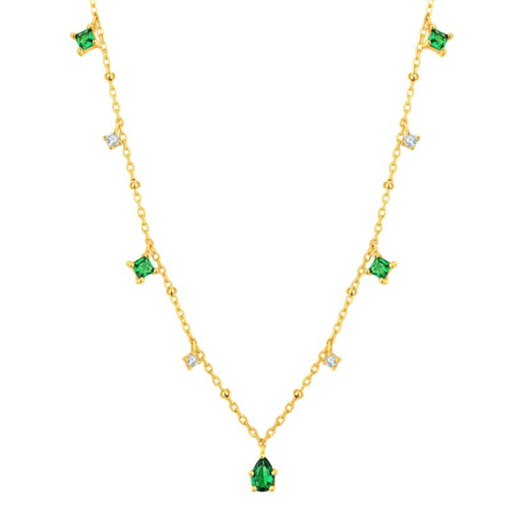 N010 dainty emerald station satellite chain necklace