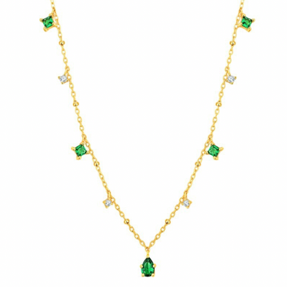 N010 dainty emerald station satellite chain necklace