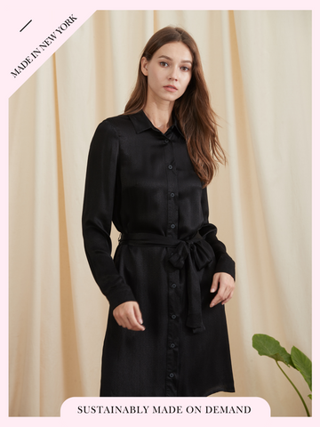 Estelle Cupro Shirt Dress With Pockets - Black