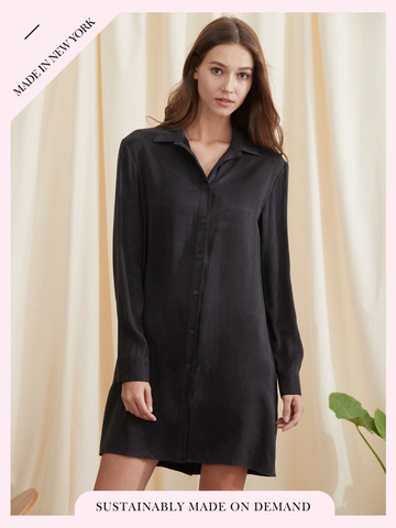 Olivia A Line Shirt Dress -Black