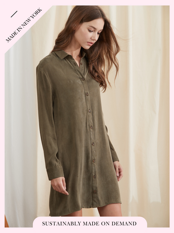 Olivia A Line Shirt Dress -Moss