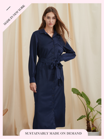Emily Long Shirt Dress With Pockets - Navy