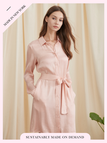 Estelle Cupro Long Sleeve Shirt Dress With Pockets - Blush