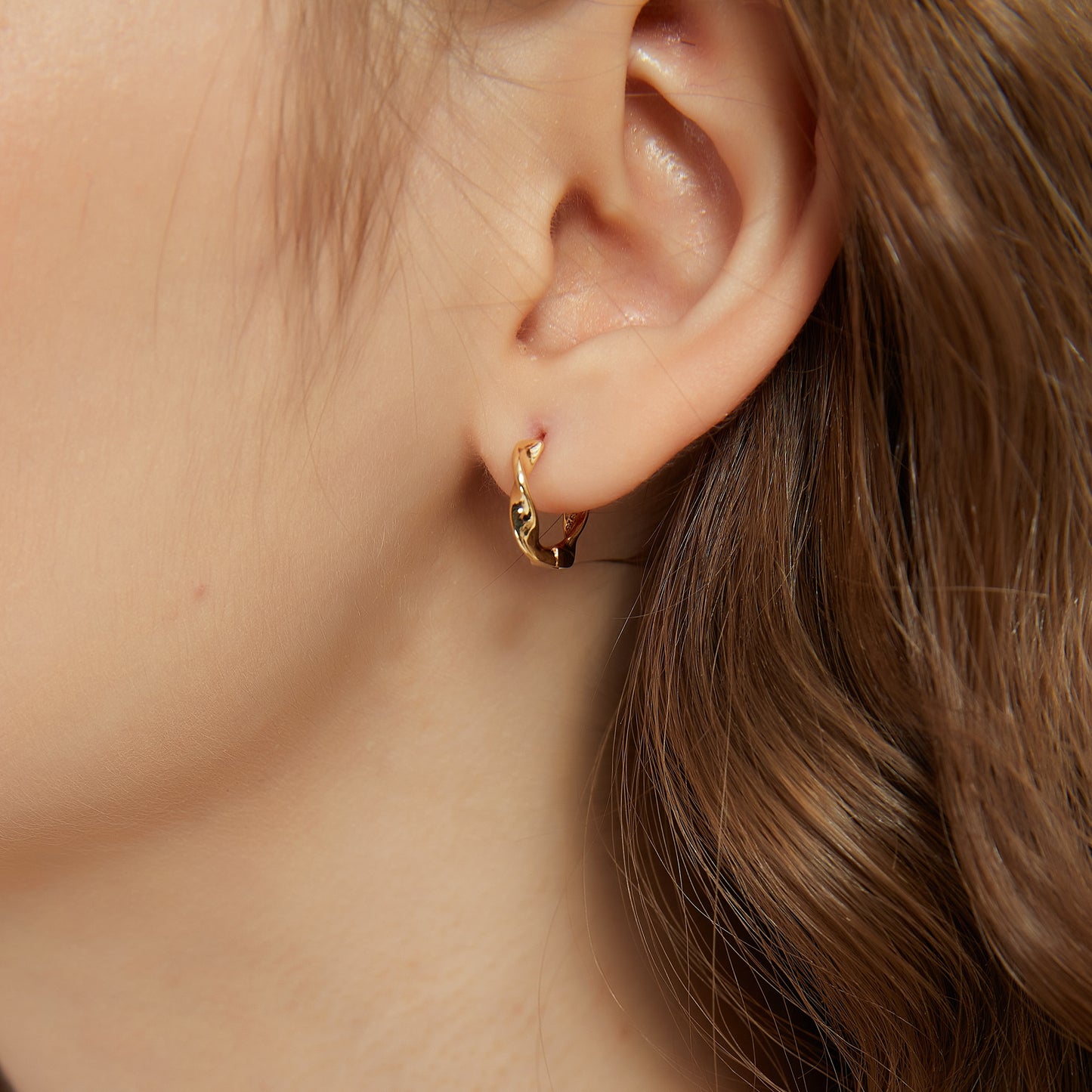 Gold Vermeil Ariel dainty twist huggie hoop earrings