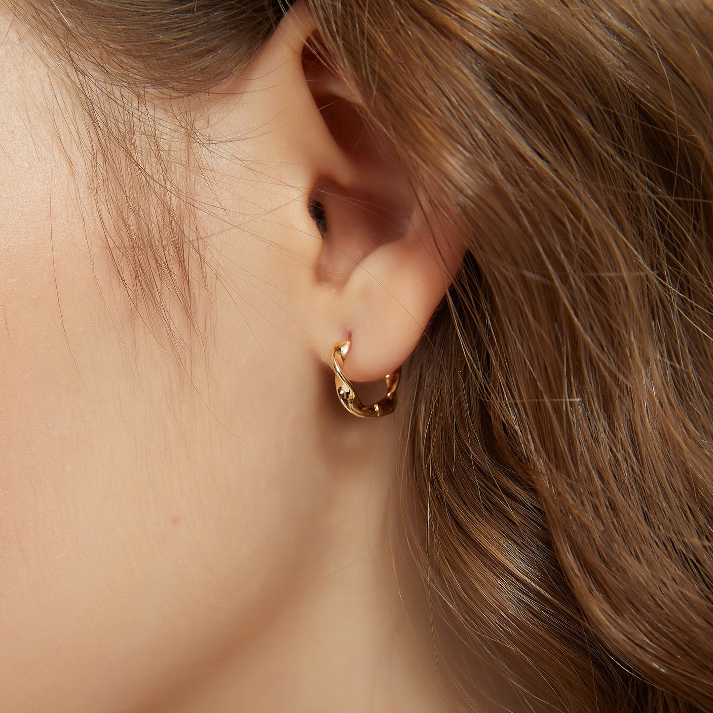 Gold Vermeil Ariel dainty twist huggie hoop earrings
