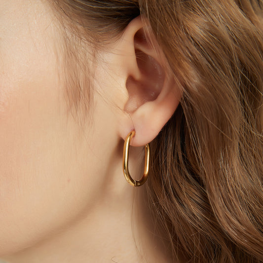 E080 thin oval rectangular hoop earrings