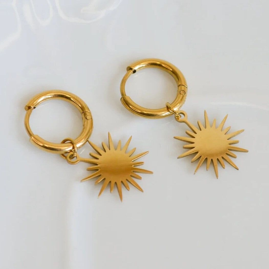 Reagan starburst dangle huggie earrings