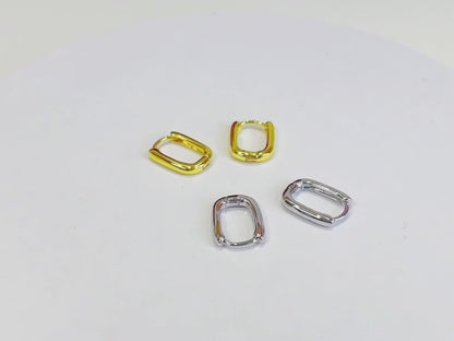 Gold Vermeil E079 oval rectangle huggie hoop earrings