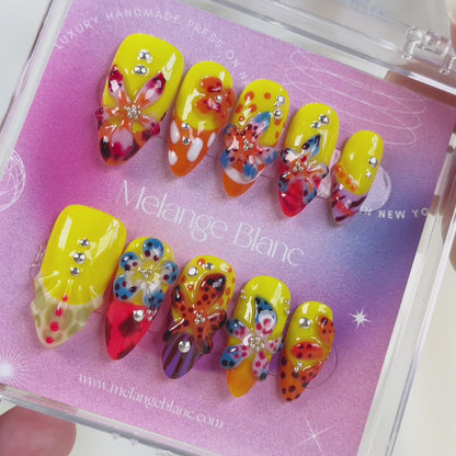 PO041 cute tropical orchid flower press on nails