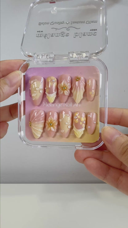 Yellow ombre 3D flower french tips press on nails PO213