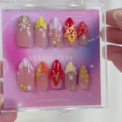 PO055 tropical ocean beach 3D press on nails