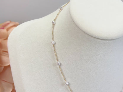 N009 satellite dainty gold Pearl Choker necklace
