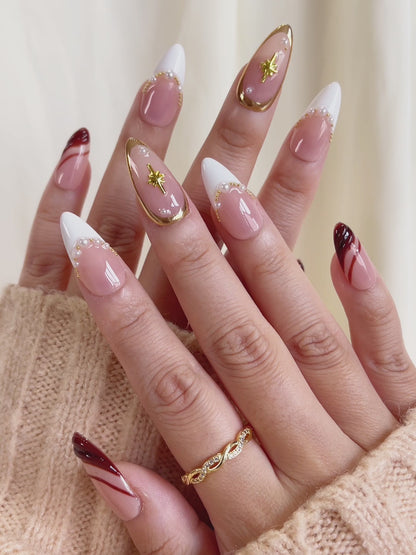 PO101 brown fall golden chrome press on nails