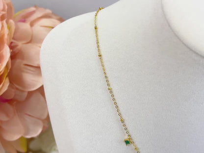 N010 dainty emerald station satellite chain necklace