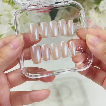 PO004 pearl white solid color press on nails