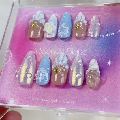 PO043 3D mermaid seashell press on nails