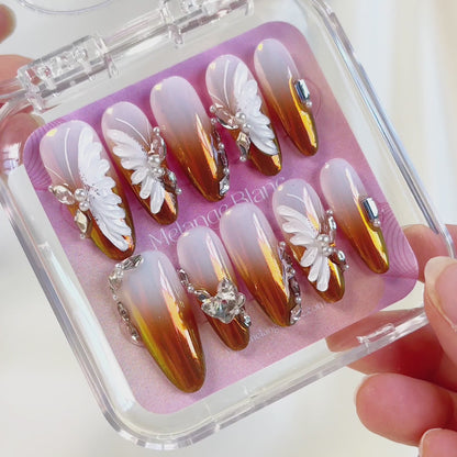 PO027 two tone ombre gradient butterfly press on nails