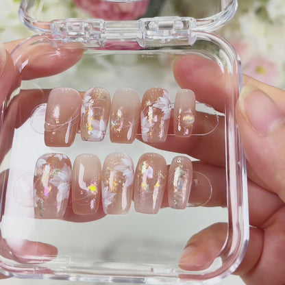 PO002 blush pink flower press on nails