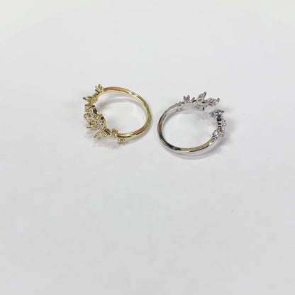 R018 crystal stone leaf adjustable ring sale