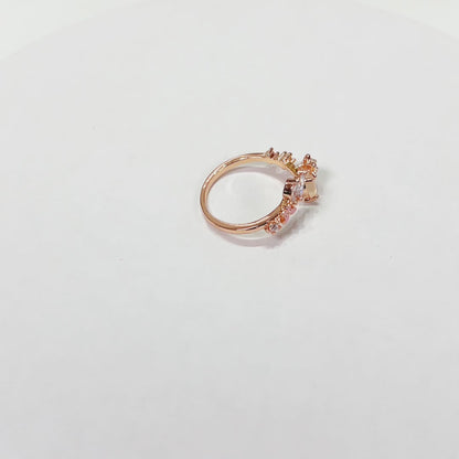 R013 rose gold pink gem crystal open flower ring sale