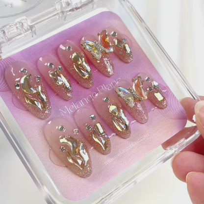 PO023 3D crystal butterfly rhinestone gem glitter press on nails