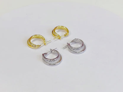 E072 paved double huggie hoop earrings