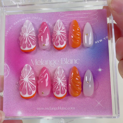 PO052 3D orange fruit summer press on nails