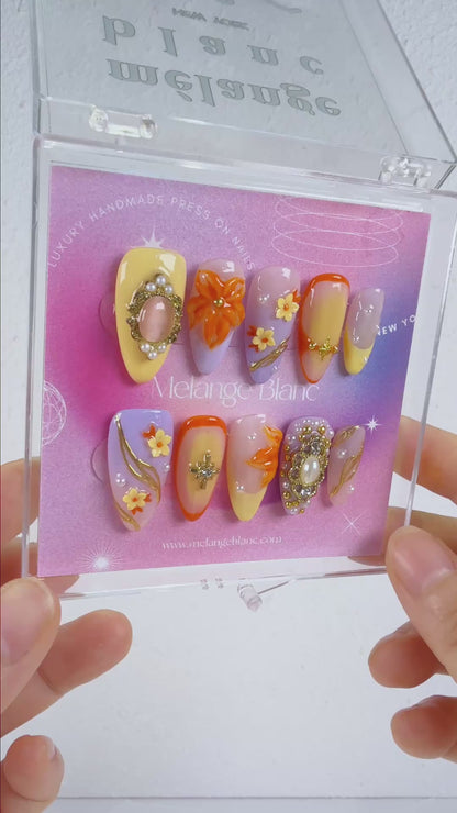 Purple ombre cherry blossom flower press on nails