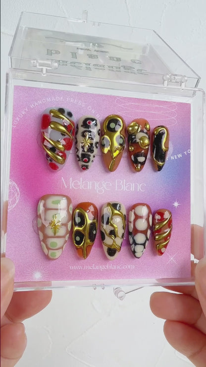Y2K Gold Chrome Retro Abstract Press On Nails - RTS