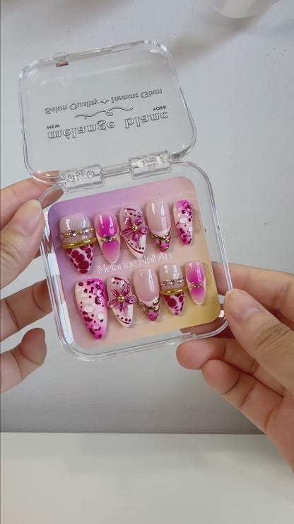 Purple pink 3D flower bangle press on nails PO207