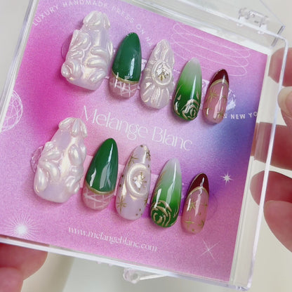 PO049 3d holiday christmas flower press on nails