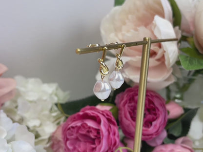 E161 love knot pearl dangle stud earrings