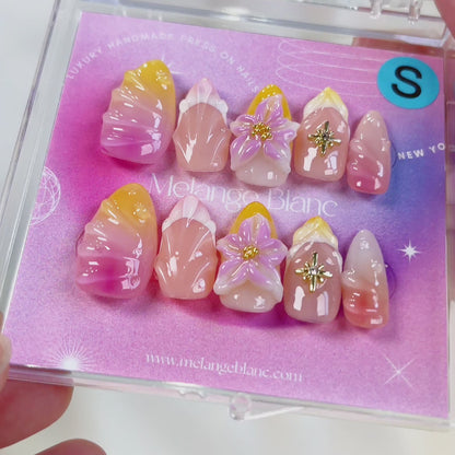 PO042 3D tropical beach flower press on nails