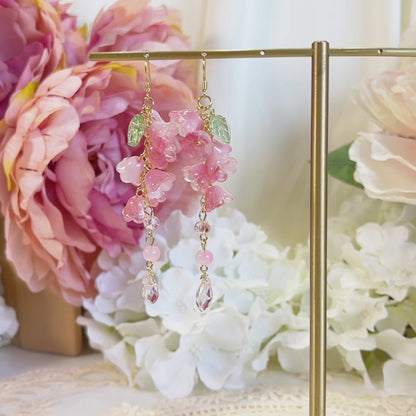 E236 pink flower earrings, lily of the valley earrings