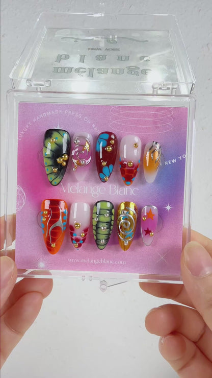 Abstract Y2K chrome star press on nails