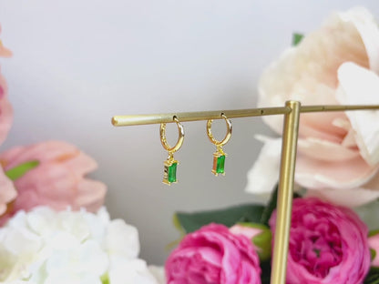 Gold Vermeil E150 emerald huggie hoop earring