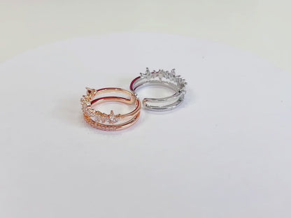 R019 double band crystal stone open adjustable ring sale