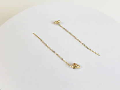 Daisy gold heart threader dangle earrings