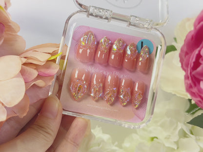 PO018 glitter aurora gem crystal press on nails